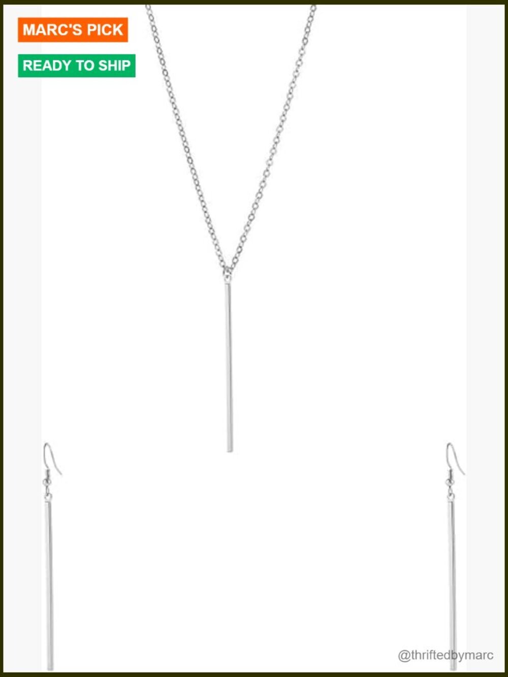 Vertical Bar Pendant Necklace Earrings Set Minimalist Long Chain Lariat